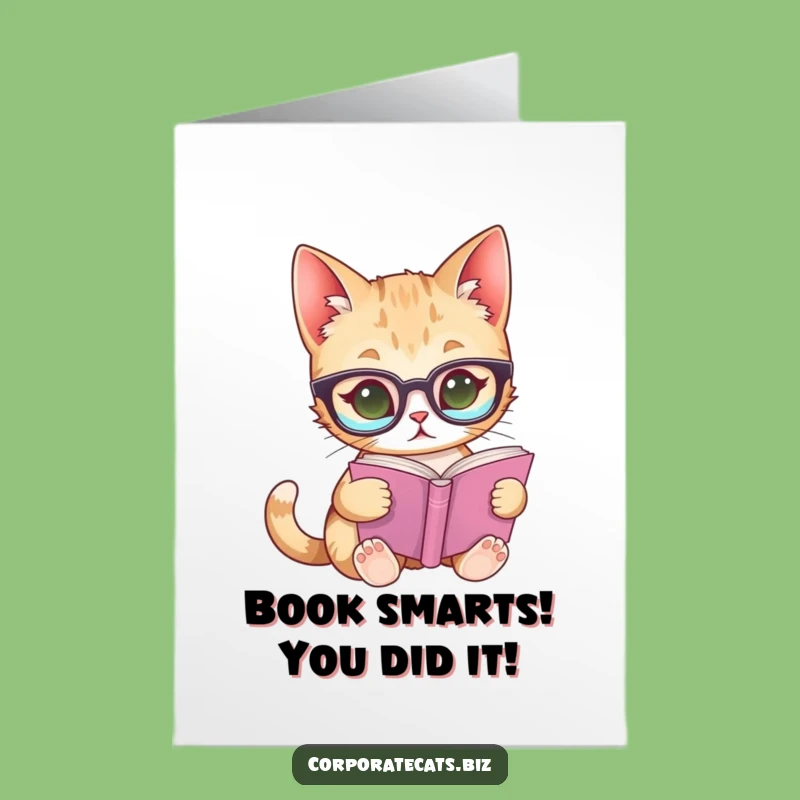 Free Printable Congratulations Card: Bookworm Cat, Downloadable Cheers for Achievements