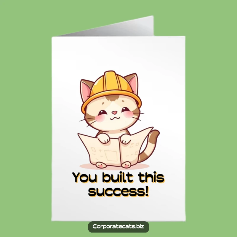 Free Printable Congrats Card: Funny Cat Builder, New Project Success, Downloadable Gift.