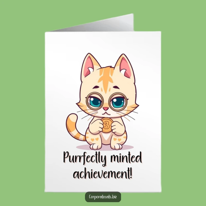 Free Printable Congrats Card: Monocle Cat Investor, Humorous Success Downloadable Gift