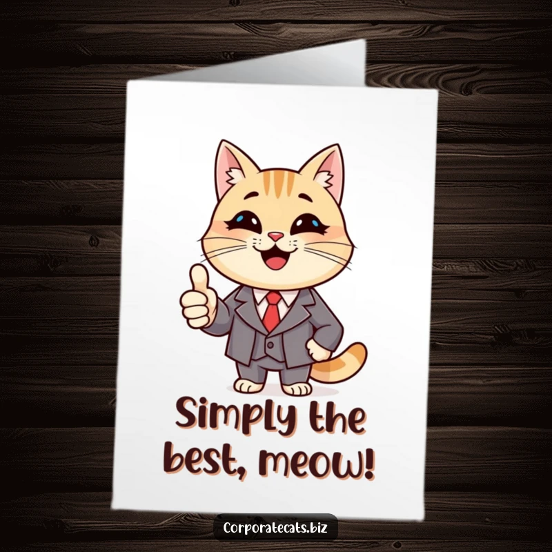 Funny Free Printable Congrats Card: A smiling cat in a suit confidently giving a thumbs up for congratulations.