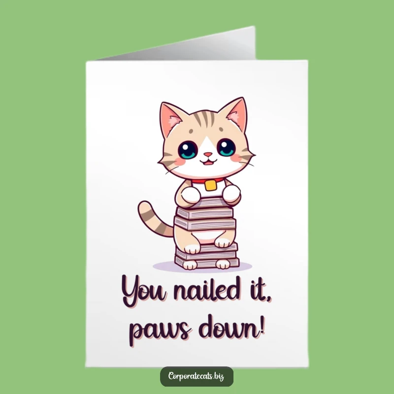 Free Printable Congratulations Card: Amusing Cat Office Success Downloadable Gift