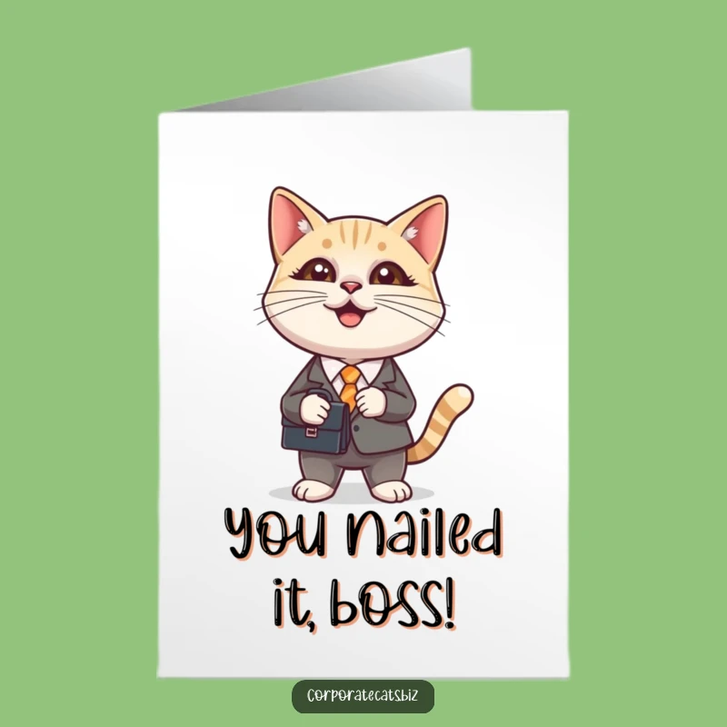 Free Printable Congratulations Card: Business Cat Success, Downloadable Fun for Big Wins