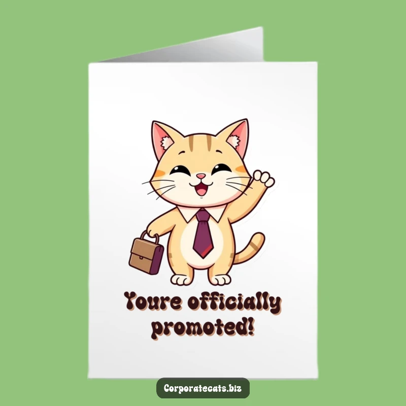 Free Printable Congratulations Card: Funny Cat in Tie, Briefcase for a Joyful Downloadable Gift