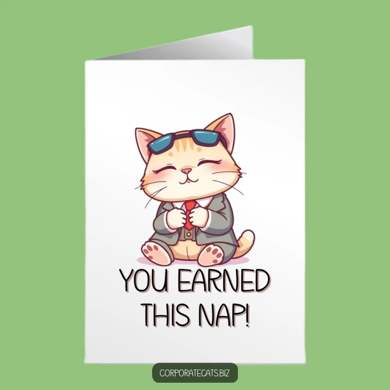 Free Printable Congratulations Card: Napping Cat Success, Downloadable Relaxation for Achievements