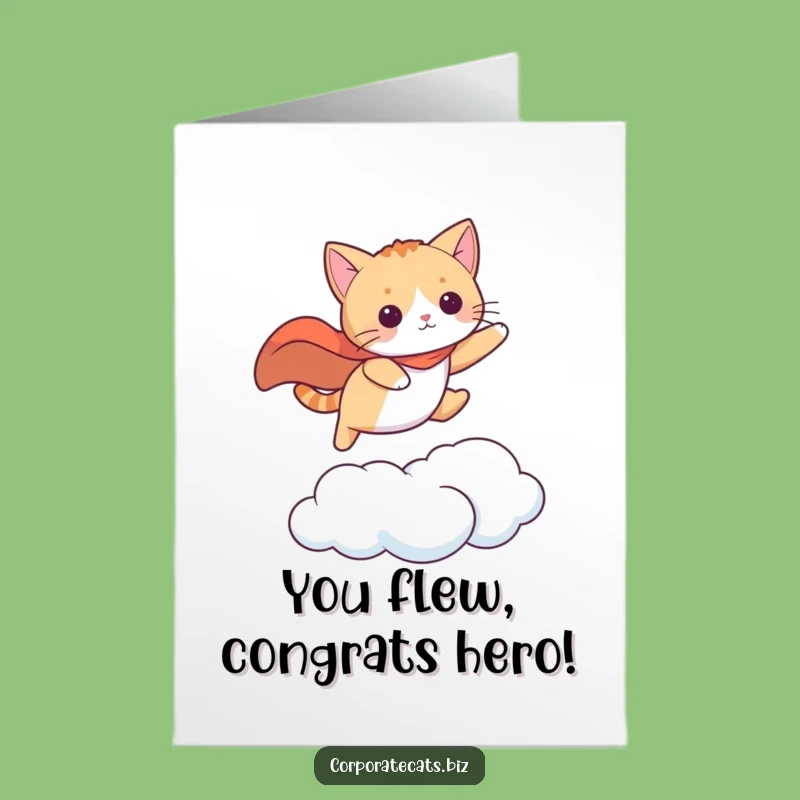 Free Printable Funny Congrats Cat Card: Superhero Cat Leap Downloadable Celebration Gift