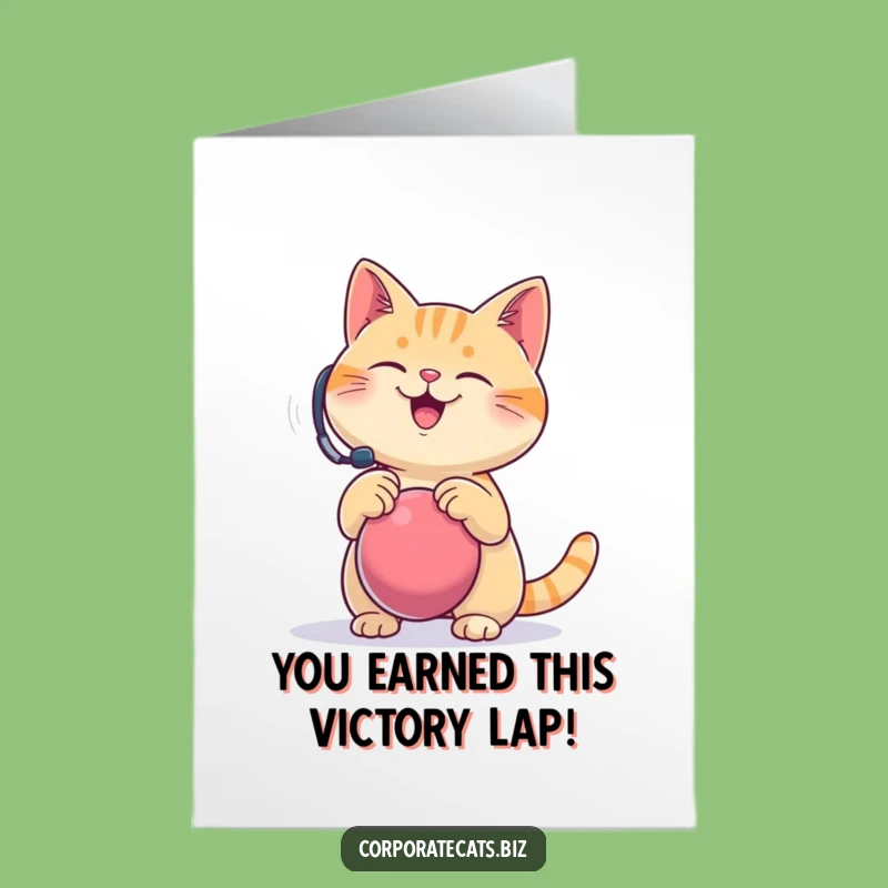 Funny Free Printable Congrats Card: Cat Headset Victory Downloadable Gift