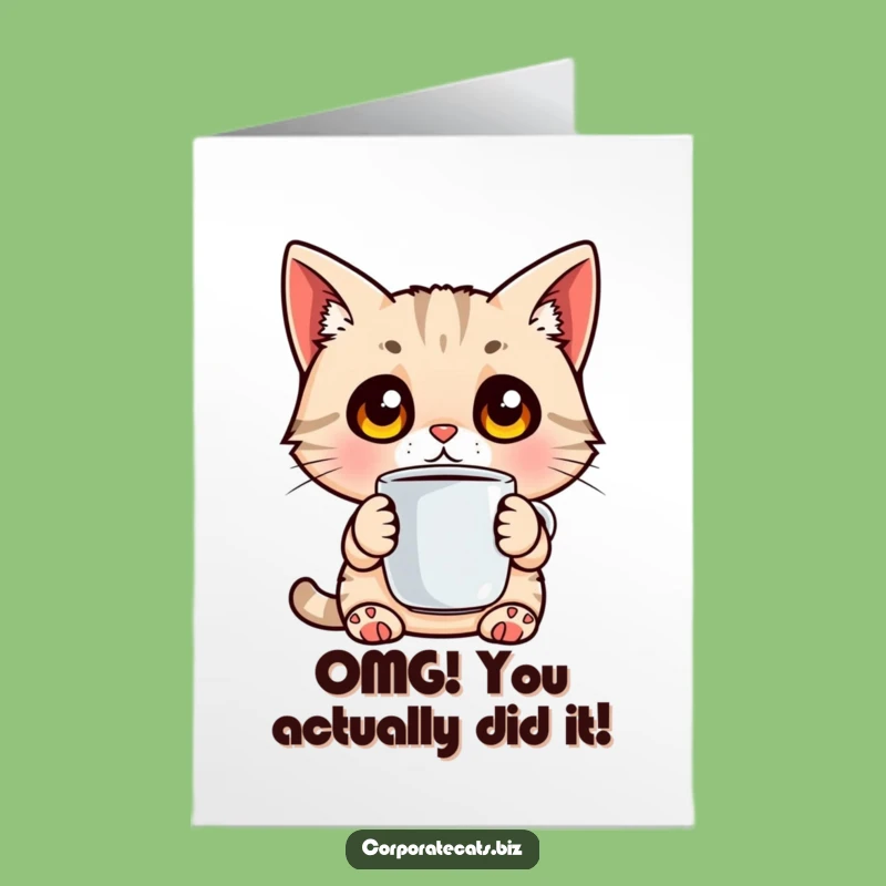 Congrats Free Printable Card: Surprised Cat Coffee Moment - Downloadable Cheers!