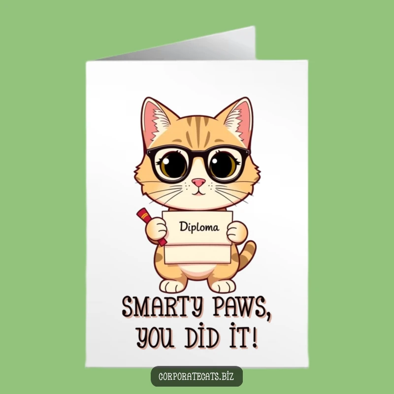 Free Printable Congrats Card: Smart Cat Graduate Funny Downloadable Gift
