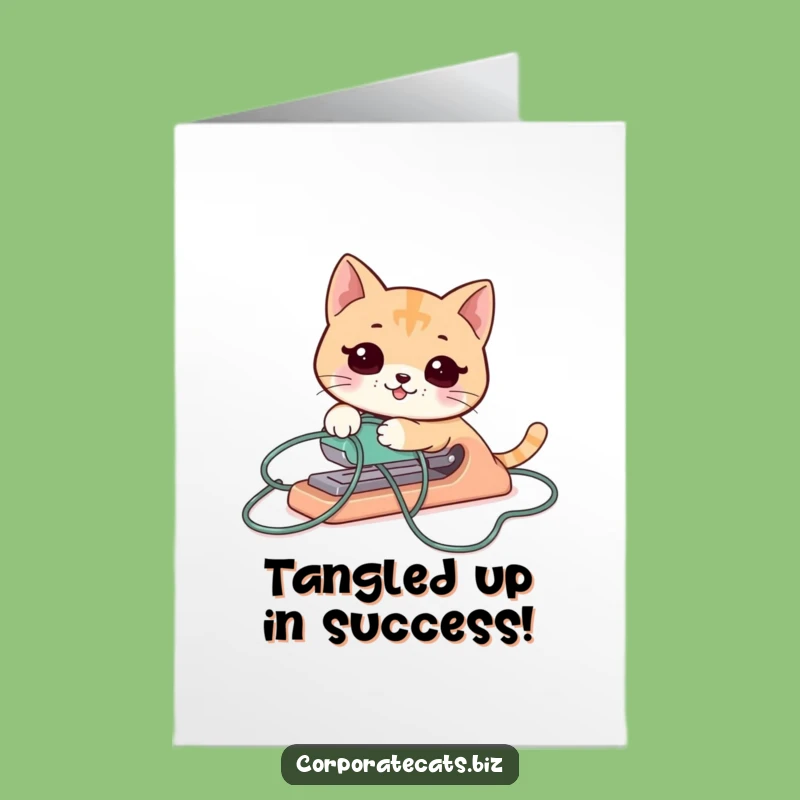 Free Printable Congrats Card: Un-Tangled Cat Stapler - Funny Downloadable Victory Gift
