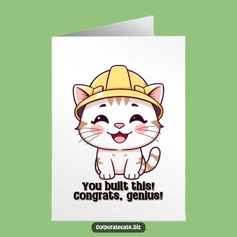 Free Printable Cat Hard Hat Card: Funny Congrats Downloadable Gift for New Projects