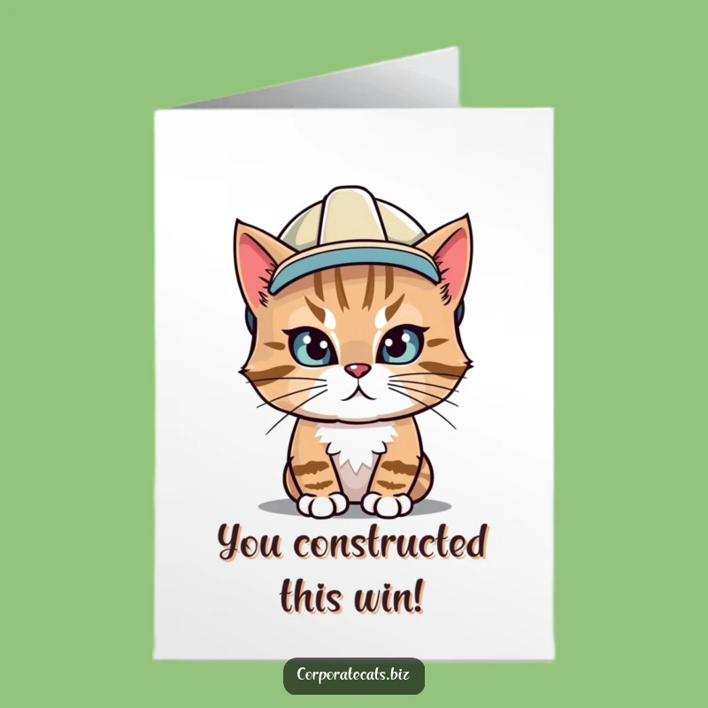 Free Printable Congratulations Card: Hard Hat Cat Success, Downloadable Cheers for Projects