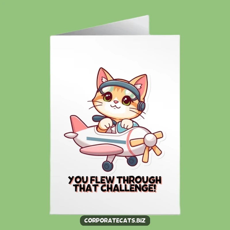 Free Printable Funny Airplane Cat Congratulations Card - Success Downloadable Gift