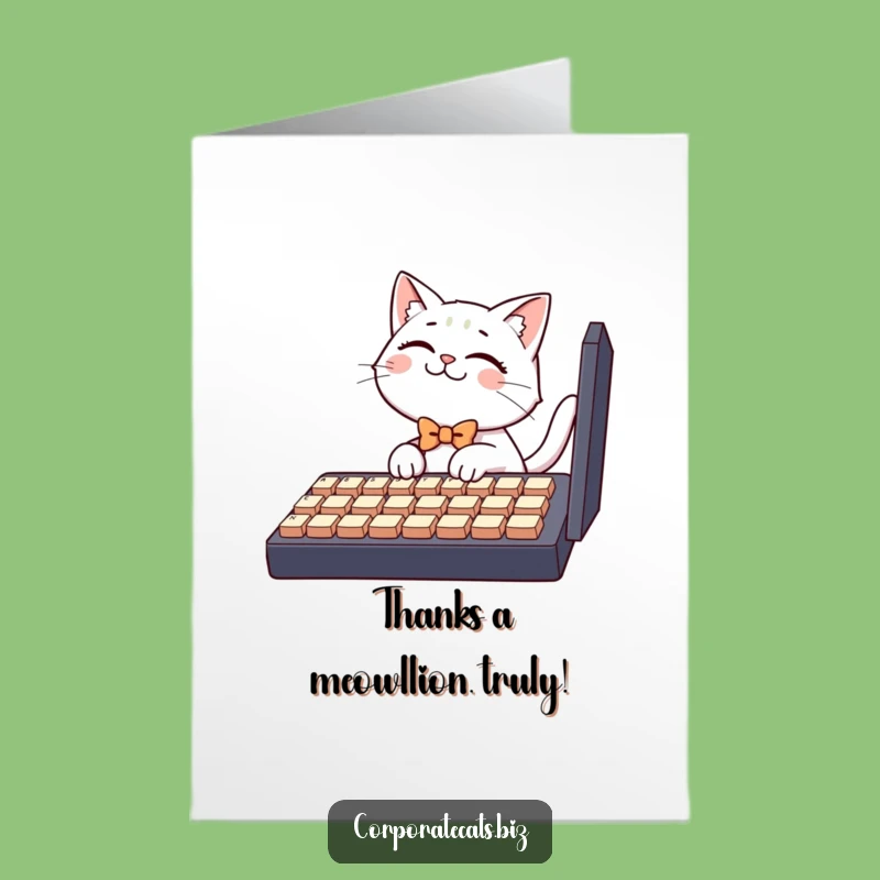 Free Printable Thank You Card: Amusing Cat Typist Downloadable Gift
