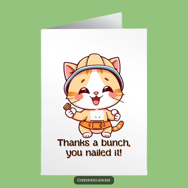 Free Printable Thank You Card: Funny Hard Hat Cat Hammering Gratitude DIY Gift