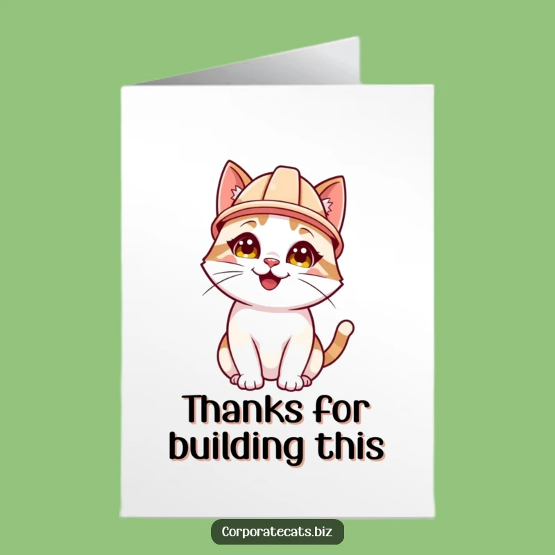 Free Printable Cat Thank You Card: Hard Hat Cat Attentive Downloadable Funny Greeting