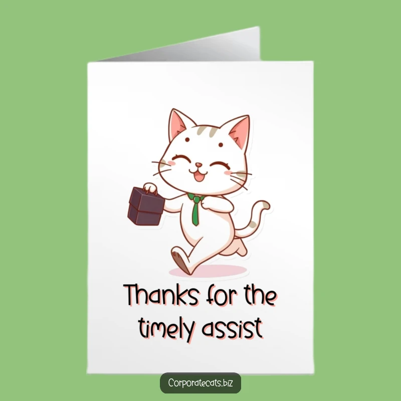 Free Printable Thank You Card: Cat With Briefcase Running, Cheerful Gratitude Downloadable Gift