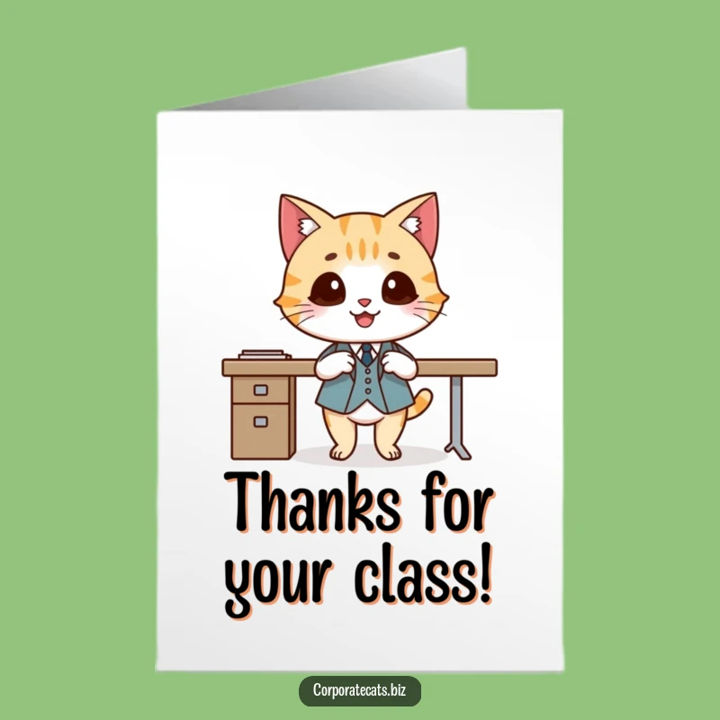 Free Printable Thank You Card: Suited Cat's Polite Thanks - Elegant Gratitude Download