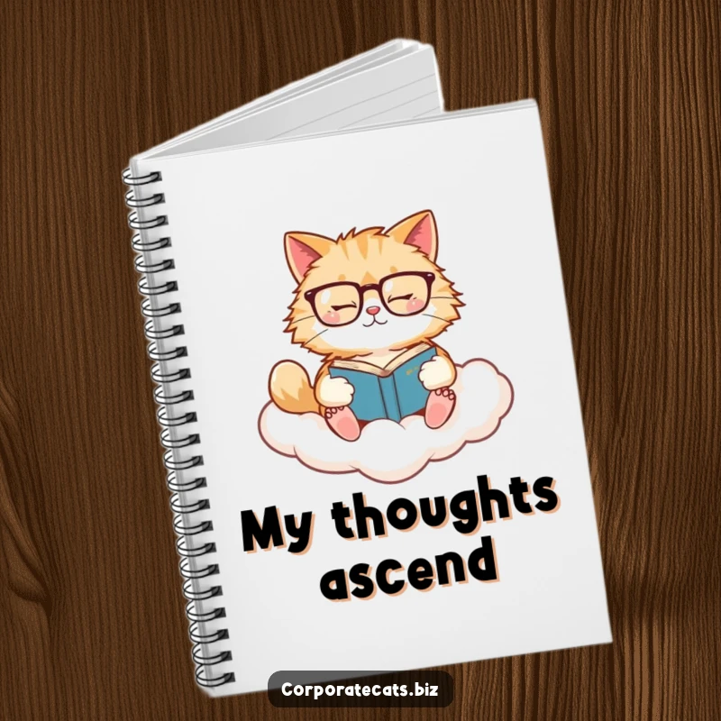 Funny Cat Journal Notebook: A fluffy cat with glasses reads a book on a cloud, inspiring quiet contemplation.