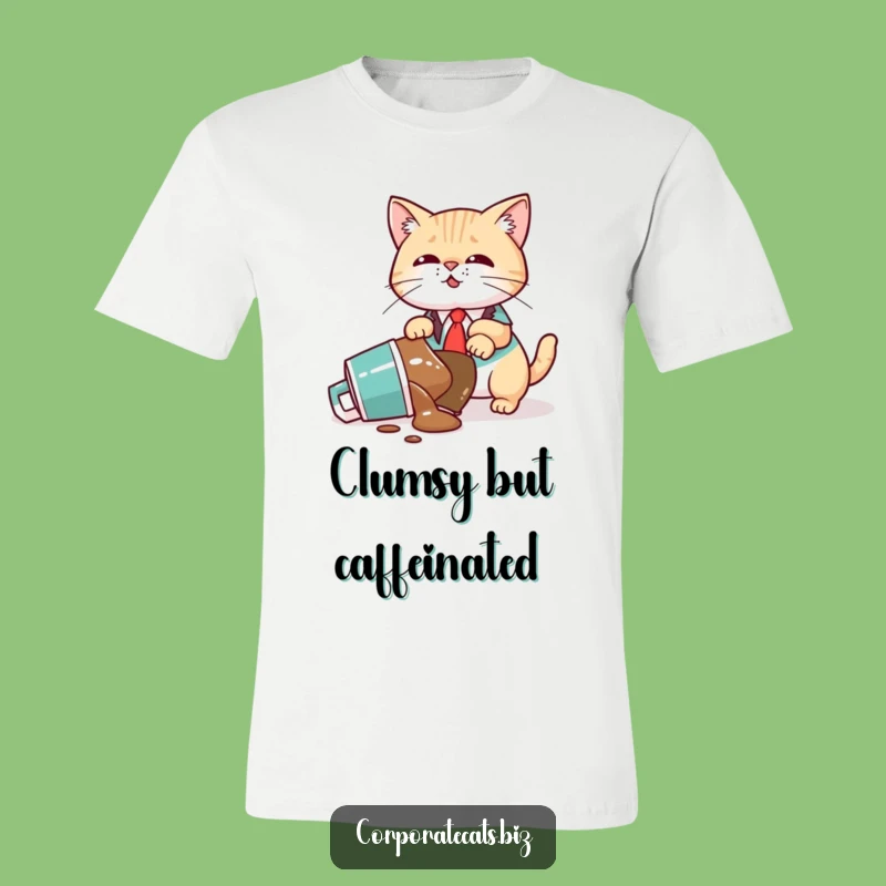 Funny Cat Executive T-Shirt: Oops! Coffee Spill Feline - Ideal Funny Present!