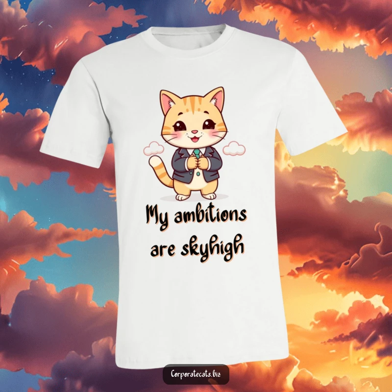 Funny cat wearing a sharp business suit, confidently shaking hands with a cloud. Perfect for office humor and a funny gift.