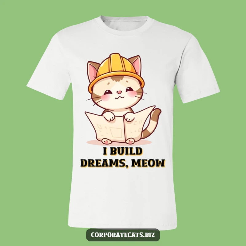 Funny Cat Architect T-Shirt - Hilarious Hard Hat Blueprint Tee for Cat Lovers