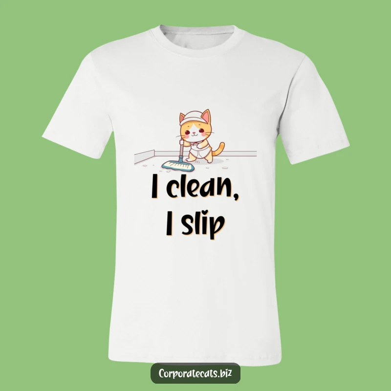 Funny Cat Janitor T-Shirt: Slipping & Sliding Feline - Ideal Funny Present!