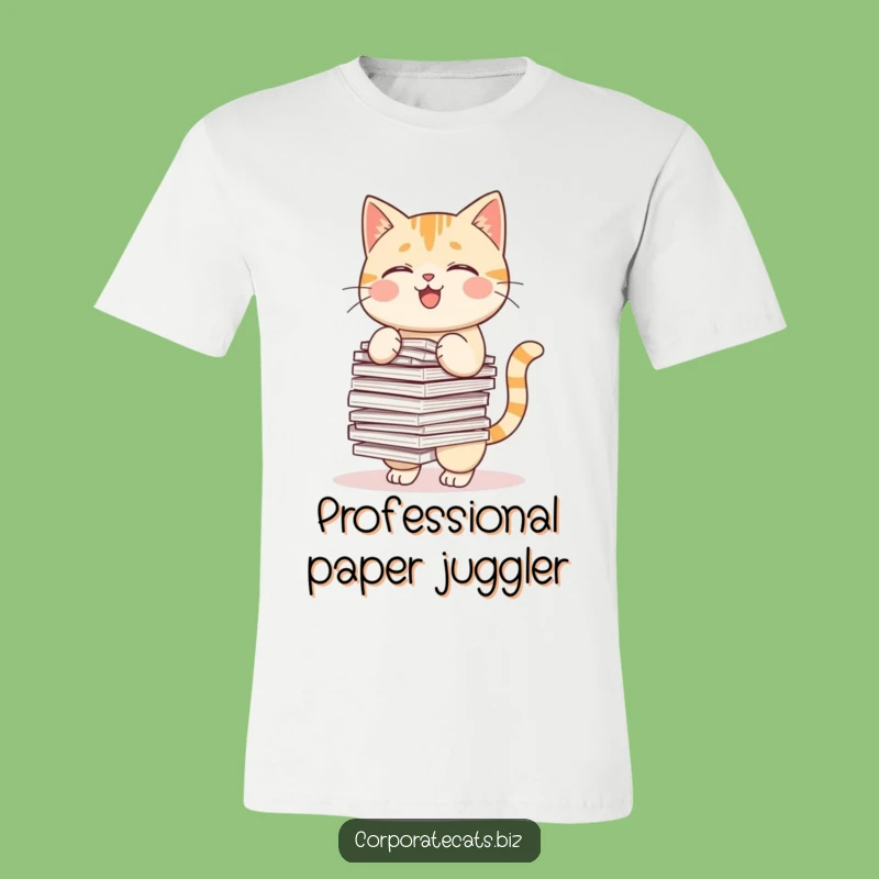 Funny Cat Paper Stack T-Shirt: Hilarious Office Humor Tee for Cat Lovers