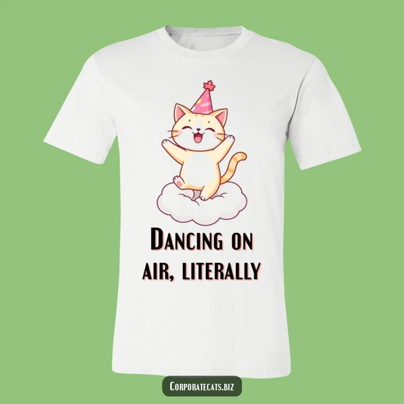 Funny Party Cat Dancing T-Shirt - Whimsical Cloud Celebration Tee Gift
