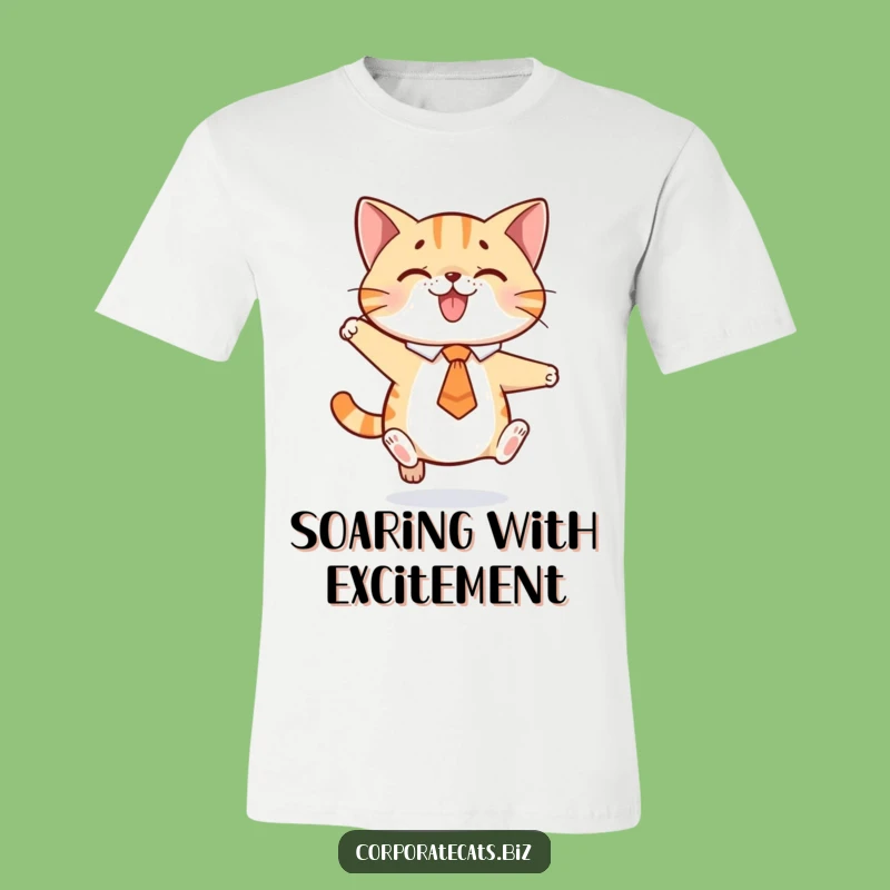 Funny Playful Cat Tie Jump T-Shirt: Energetic Feline Action Tee Gift