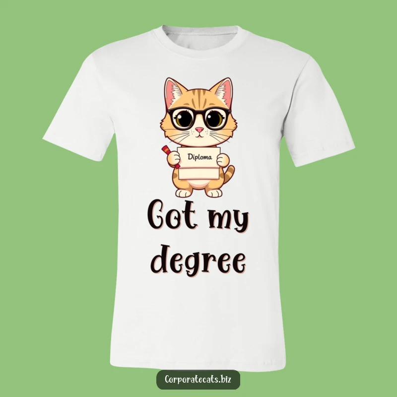 Funny Sophisticated Cat T-Shirt - Smart Feline Diploma Tee - Hilarious Graduation Gift