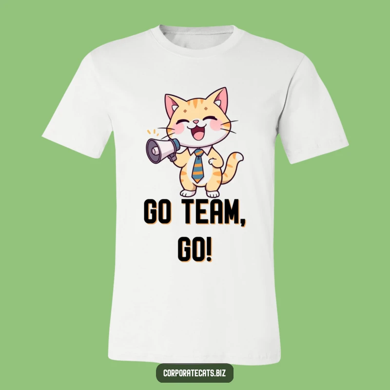 Funny Excited Cat T-Shirt: Cheerful Feline in Tie with Megaphone, Ideal Funny Gift Tee!