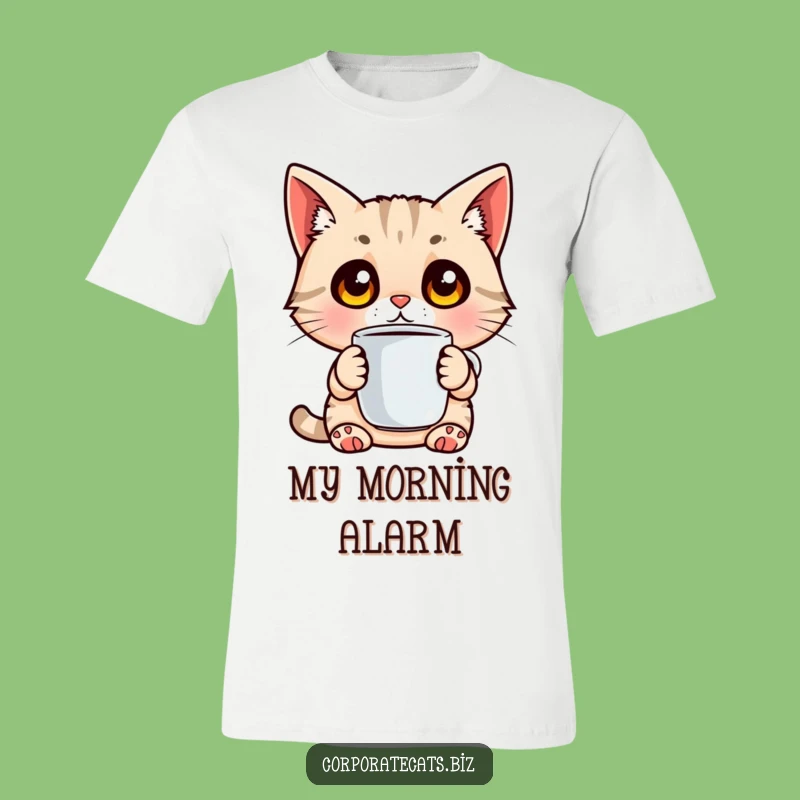 Funny Wide-Eyed Cat Coffee T-Shirt - Surprised Morning Drink Tee