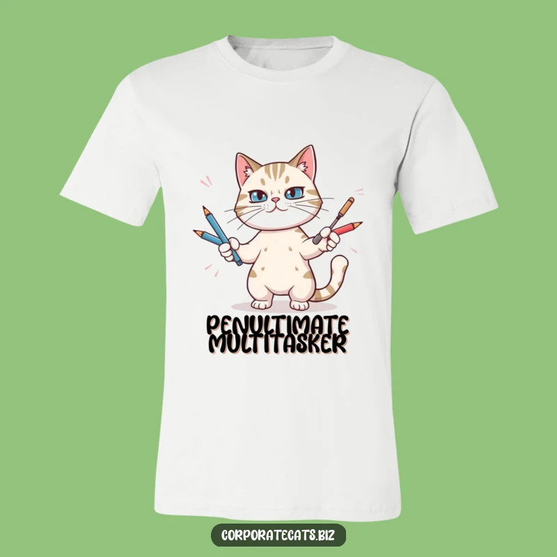 Funny Cat Juggling Pens T-Shirt - Hilarious Office Humor Tee for Pet Lovers