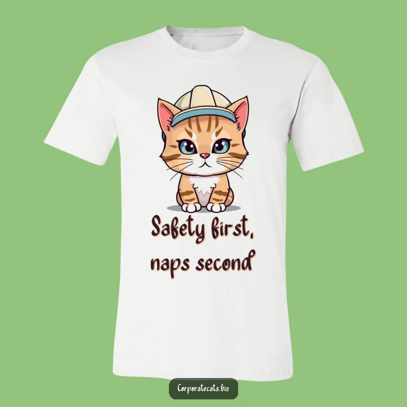 Funny Hard Hat Cat T-Shirt: Construction Humor Feline Tee Gift
