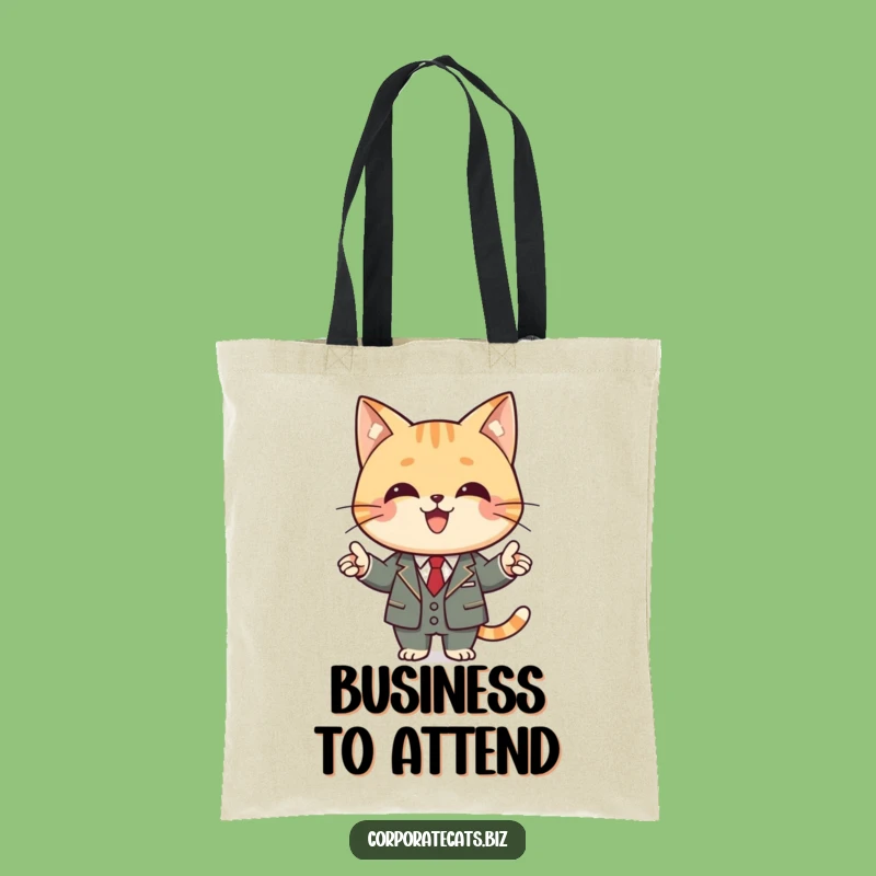 Funny Business Cat Tote Bag: Joyful Feline in Suit Presenting, Perfect Funny Gift Accessory!