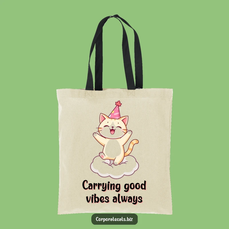 Funny Party Cat Tote Bag - Whimsical Cloud Dancer Carryall Gift