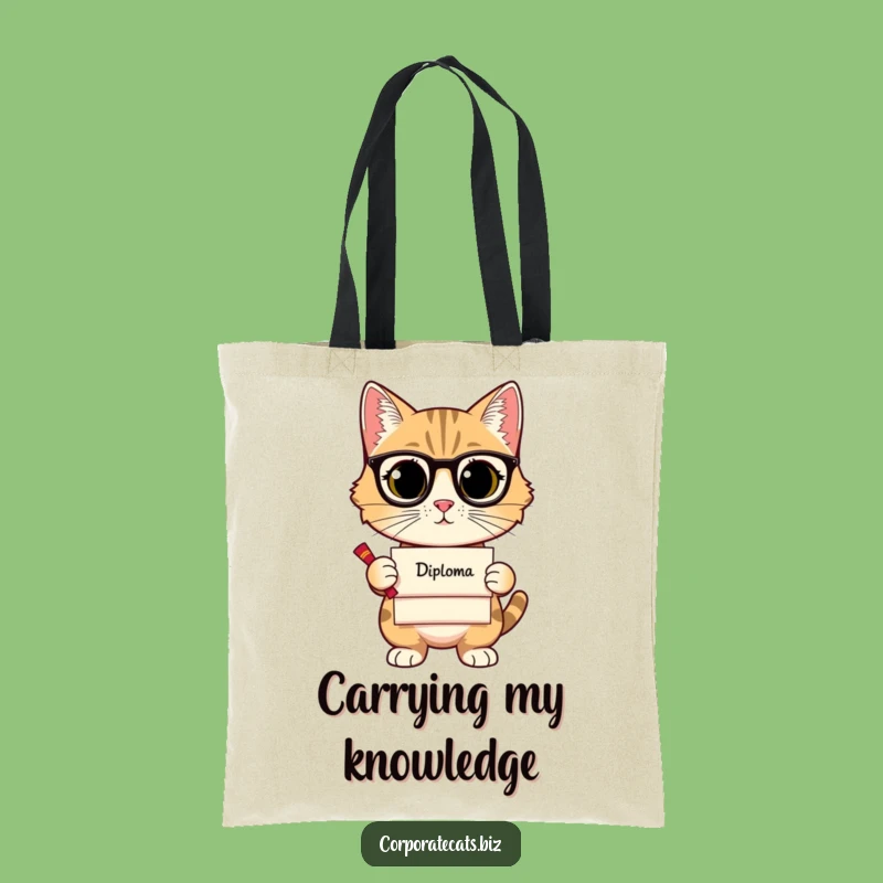 Funny Sophisticated Cat Tote Bag - Educated Feline Carry-All - Hilarious Graduation Gift