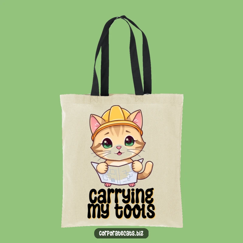 Funny Architect Cat Tote Bag: Playful Cat Blueprint, Ideal Funny Gift for Designers