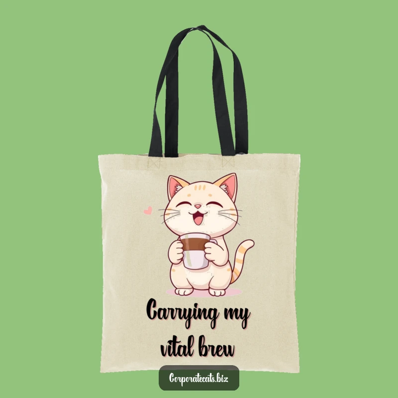 Funny Tote Bag: Cat's Mini Coffee Cup Conquest - Stylish Humor Gift!