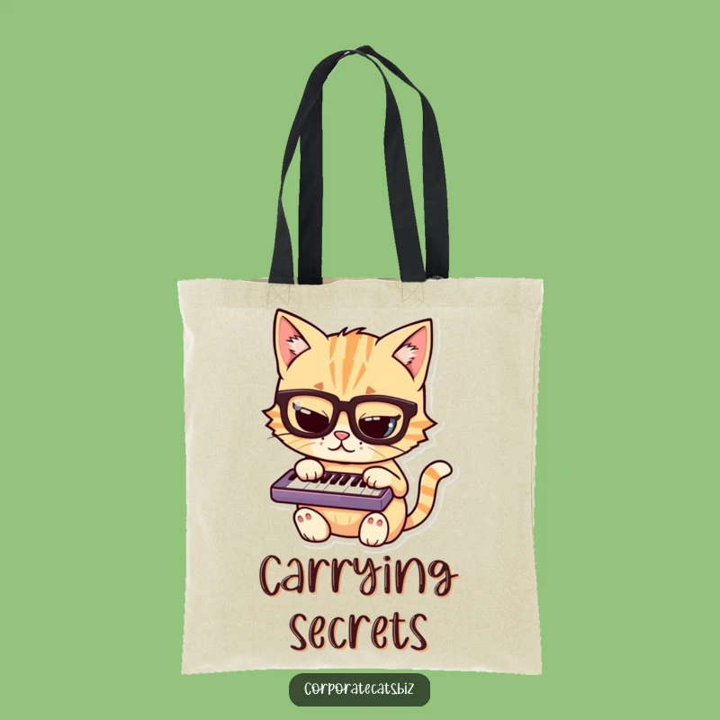 Funny Mischievous Cat Tote Bag: Nerdy Feline in Glasses Playing Keyboard, Perfect Funny Gift Accessory!