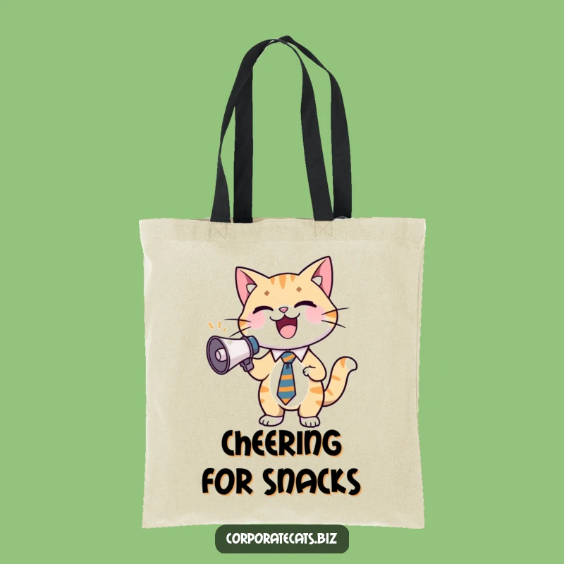 Funny Excited Cat Tote Bag: Cheerful Feline in Tie with Megaphone, Perfect Funny Gift Accessory!