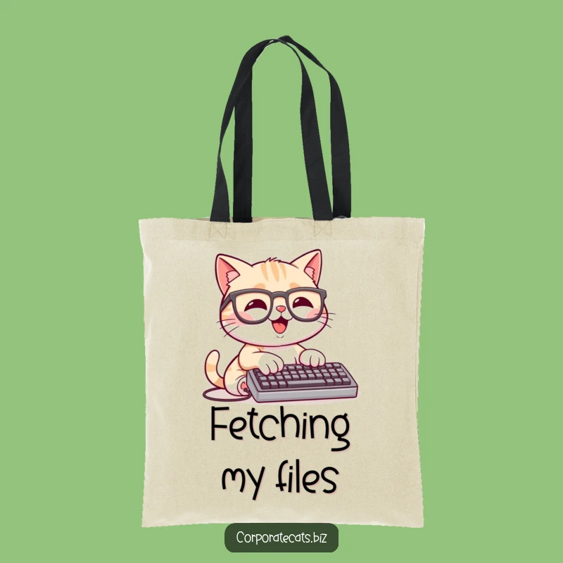 Funny Laptop Cat Tote Bag: Happy Typist Cat, Ideal Funny Gift for Students