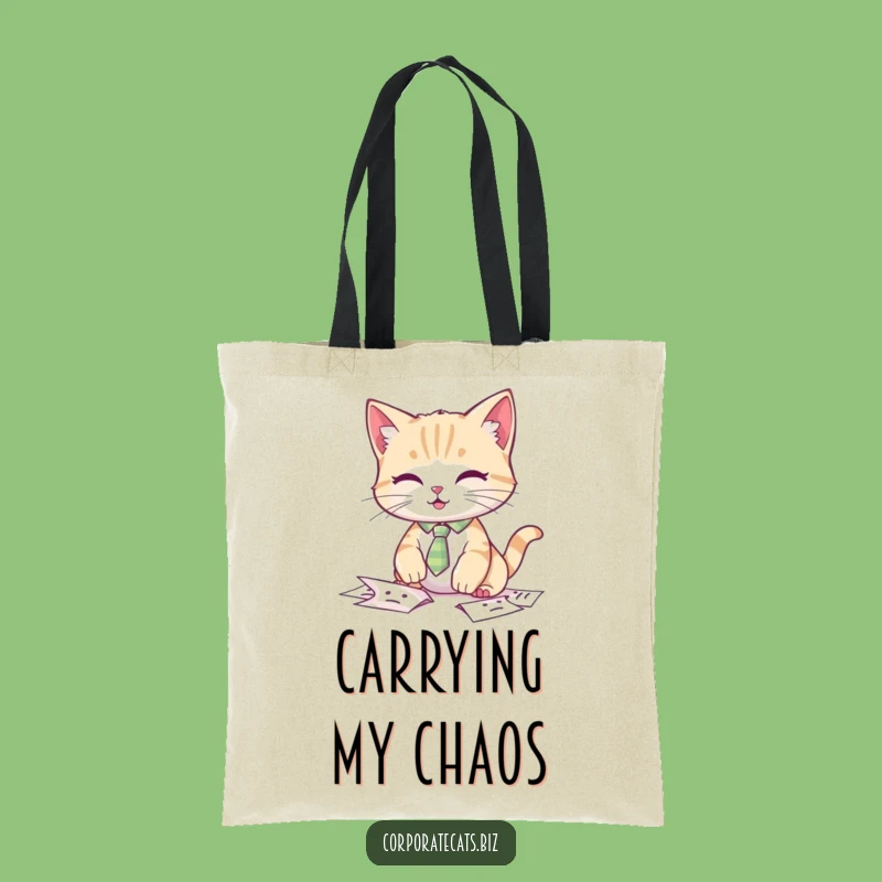 Funny Cat Tie Tote Bag: Fumbling Papers Professional, Quirky Office Gift