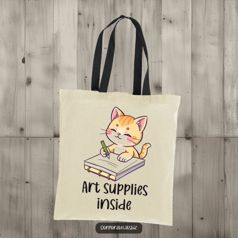 Funny tote bag with a creative cat sketching in a notepad, ideal for carrying art supplies or daily essentials with artistic humor.