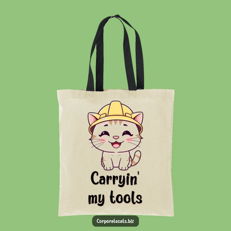 Funny Smiling Cat Tote Bag: Wearing Hard Hat, Practical and Hilarious for Projects
